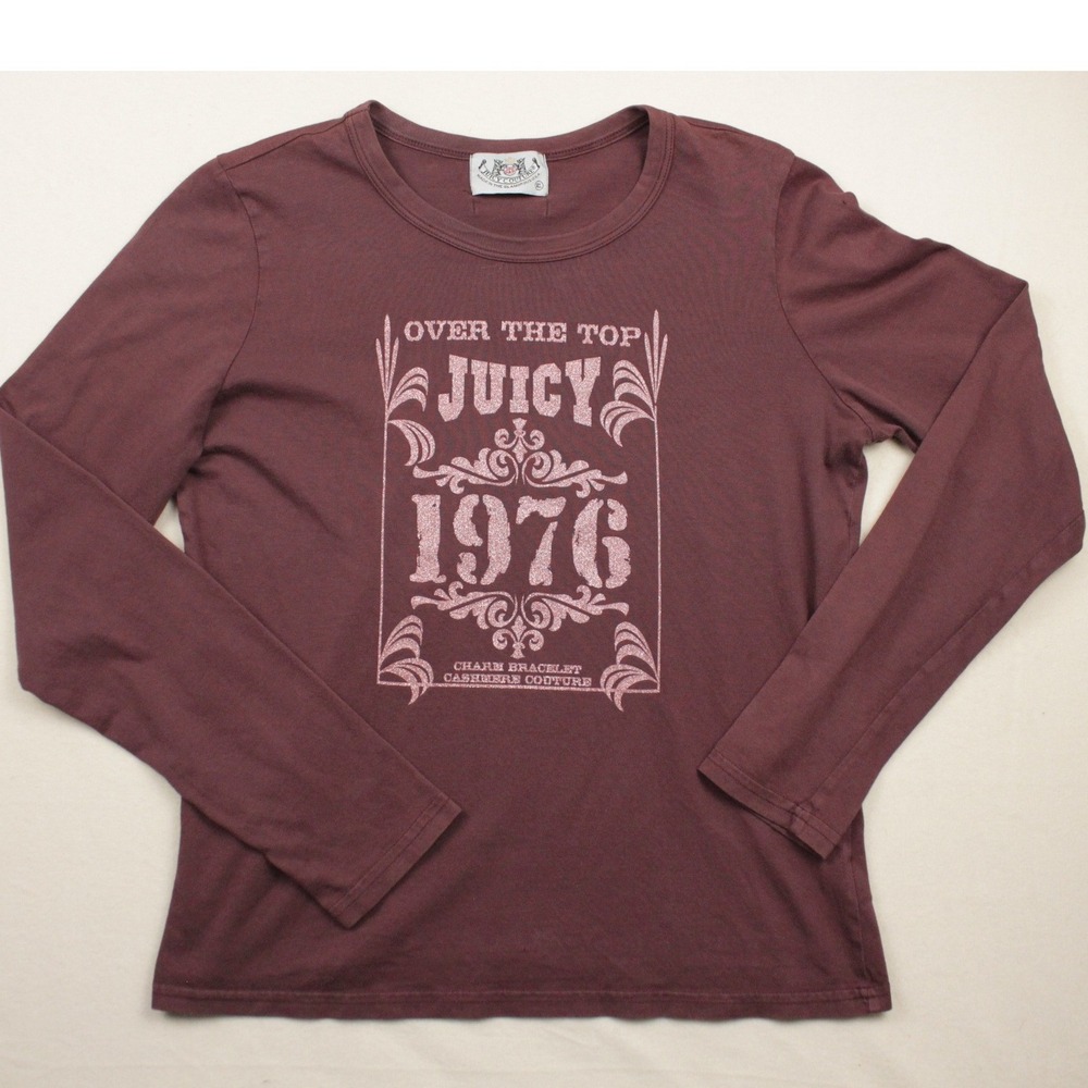 Juicy Couture 1976 Graphic Tee Long Sleeve Mauve Pink Y2K Womens XL